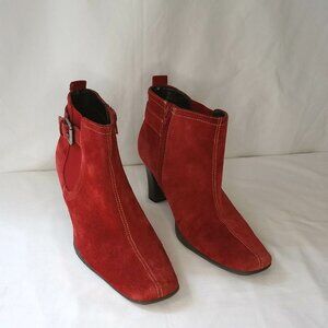 Aerosoles red leather suede ankle heel boots size 9